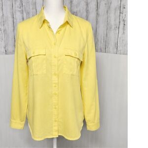 a.n.a Yellow Utility Button Down Shirt Women’s PL Petite Large Long Sleeve